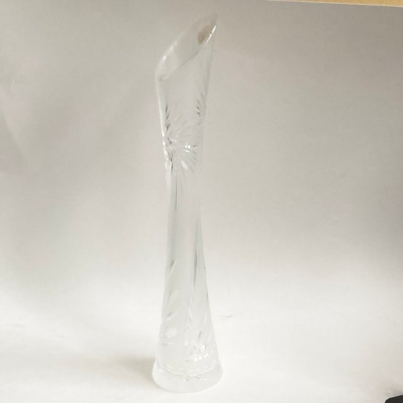 Vintage LESWAL Etched Vase Hand Cut Lead Crystal SWUNG Art Glass Made in Poland - Picture 7 of 16